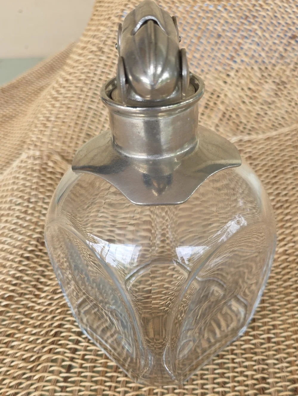 Pottery Barn Vintage Race Car Glass Decanter Pewter Stopper Rare